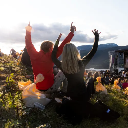 Helt på Vidda 2021 par på festival hendene i været