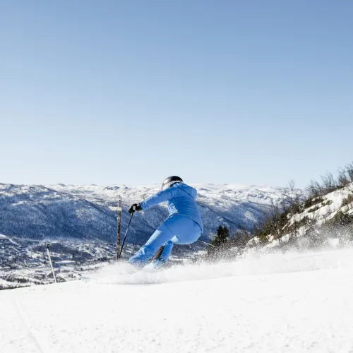 SkiGeilo utsikt skikjører blå dress