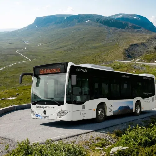 Nasjonalparkbussen Gemini generert bilde med Hallingskarvet