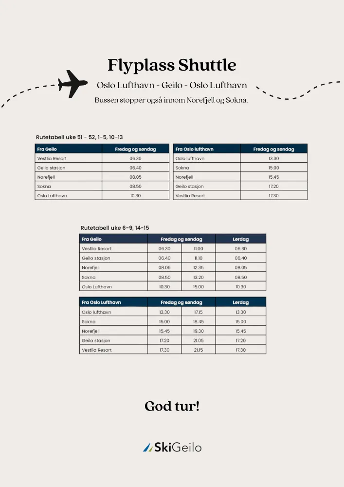 Flyplass shuttle oversikt