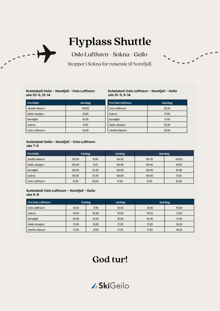 Flybuss Shuttle rutetabell