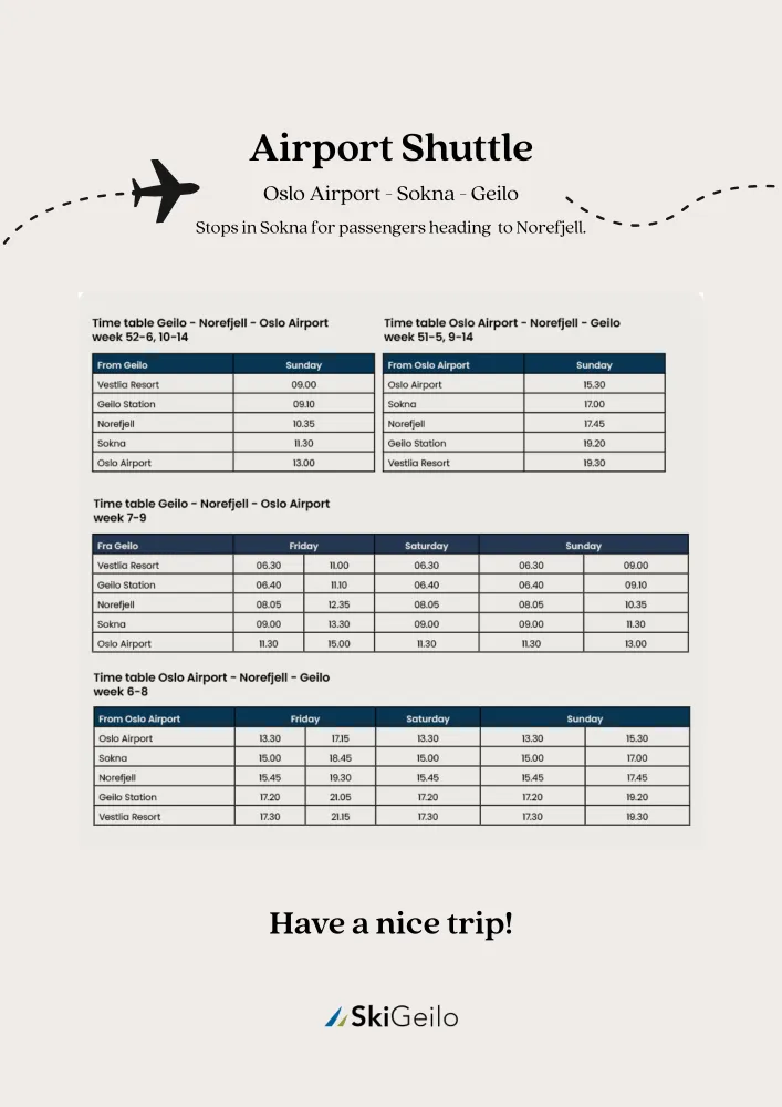 Airport Shuttle timetable