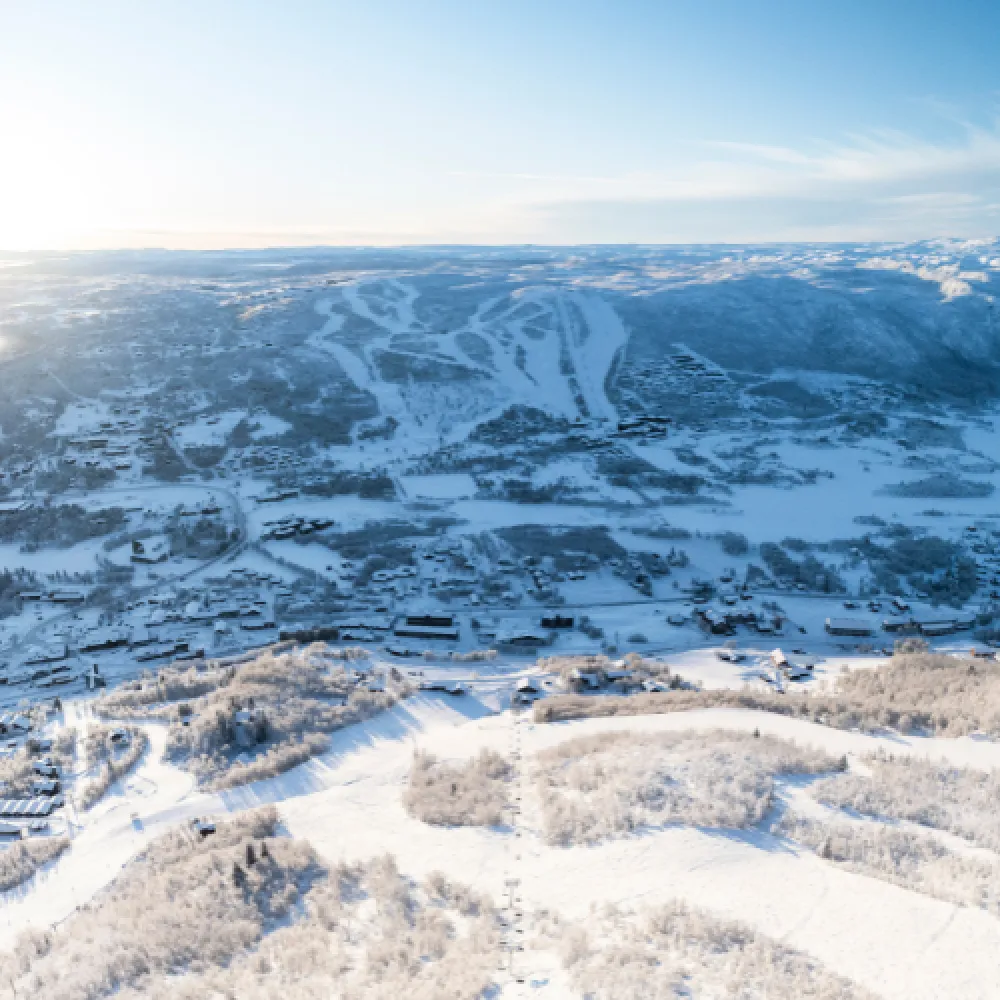 Drone bilde Geilo vinterstid januar i sol