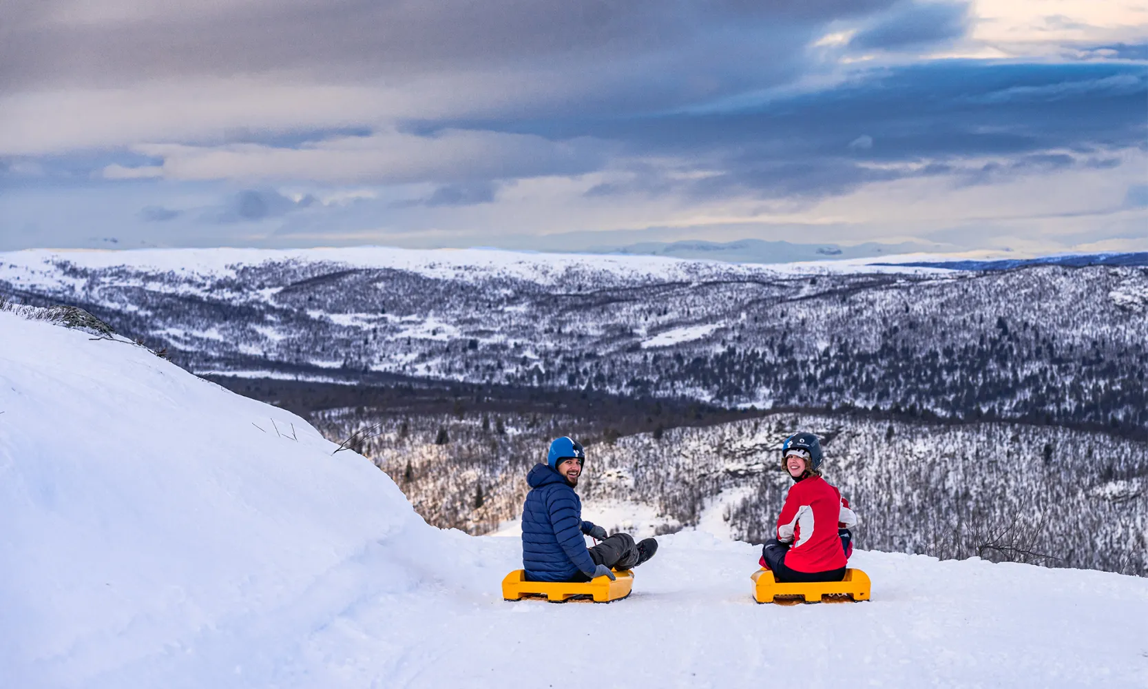Sledding at a mountain park in Dagali