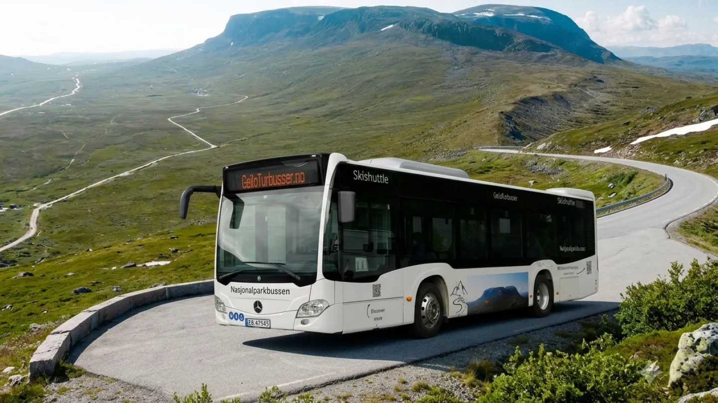 Nasjonalparkbussen Gemini generert bilde med Hallingskarvet